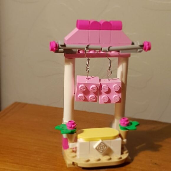 Handmade earrings made with genuine lego light pink 2 x 2 brick pieces. - Picture 1 of 1